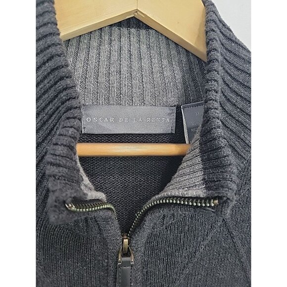 Oscar de la Renta Gray Full Zip Sweater Jacket Mens Size XL Cotton - Picture 2 of 4